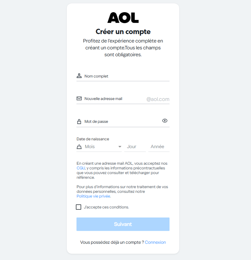 création compte aol mail