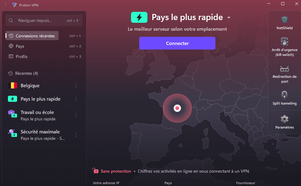 Proton VPN : un VPN sécurisé et transparent pour protéger sa vie numérique 2 Proton VPN interface