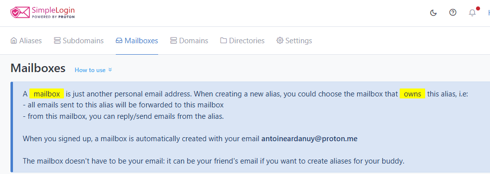 SimpleLogin mailbox